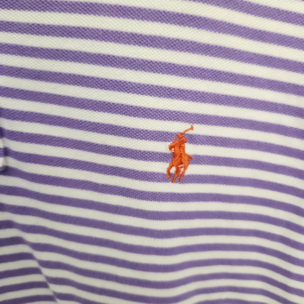 Polo Ralph Lauren Mens XL Purple White Striped Golf Cotton Polo Shirt 90's Y2K - Picture 2 of 9